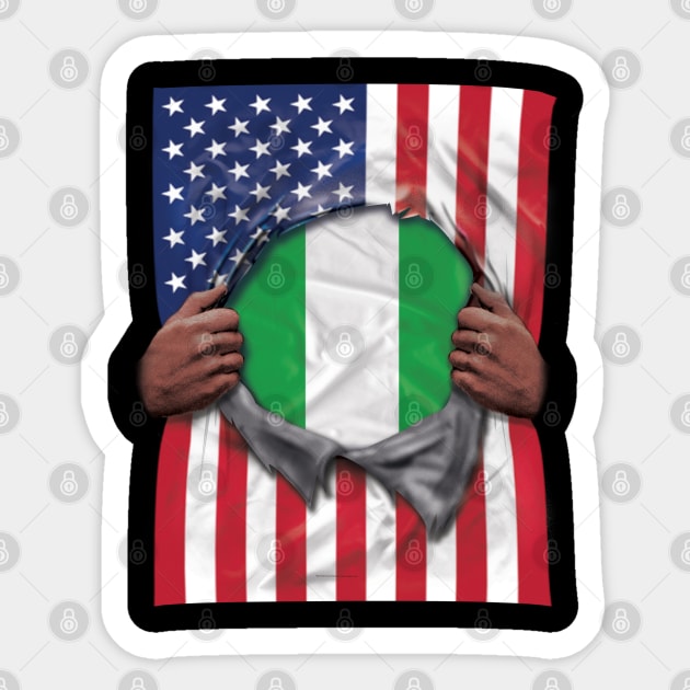 Nigeria Flag American Flag Ripped - Gift for Nigerian From Nigeria Sticker by Country Flags